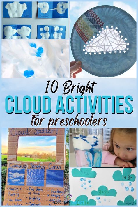 Cloud Learning Activities, Cloudy Activities For Preschool, Weather Hands On Activities, Cloud Kindergarten Activities, Cloud Stem Activities, Cloud Activities For Kindergarten, Cloud Crafts Preschool, Cloud Experiments For Kids, Cloud Activities For Toddlers