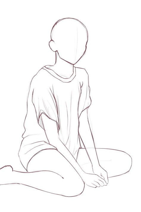 sketch of girl in oversized t-shirt sitting down Sitting Pose, 캐릭터 드로잉, Character Sketches, Easy Drawings Sketches, Figure Drawing Reference, Art Template, Book Art Drawings, Art Tutorials Drawing, Anime Poses Reference