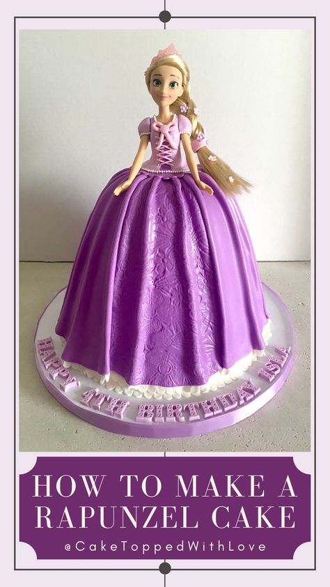 Click the link to watch this super simple tutorial on how to make a princess rapunzel cake. In this video you will see how easy it is to make a cake using a doll!! Rapunzel Birthday Cakes, Rapunzel Doll Cake, Rapunzel Birthday Party Cake, Rapunzel Cake Ideas Simple, Princess Rapunzel Cake, Rapunzel Cake Ideas, Disney Princess Doll Cake, Purple Princess Cake, Doll Cake Diy