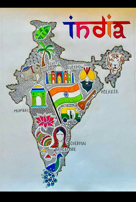 Deshbhakti Drawing, Incredible India Drawing Ideas, Incredible India Posters Art, Unity In Diversity Poster India, National Integration Drawings, Independence Day Collage, Incredible India Posters, Diversity Poster, Art Competition Ideas