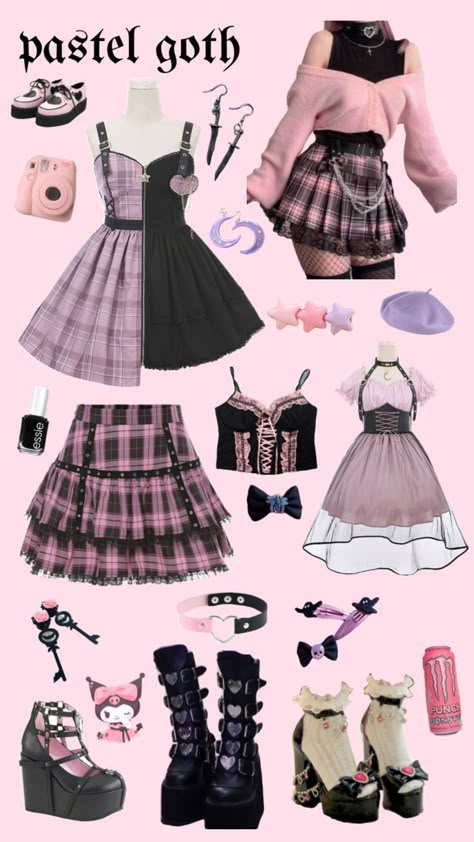 Sanrio Outfit Inspired, Pink Oc Outfits, Alternative Punk Outfits, Codage Core Aesthetic Outfits, Pastel Gothic Aesthetic Outfit, Cute Emo Outfits Pastel Goth, Pastel Goth Style Outfits, Cute Goth Outfits Aesthetic, Draculaura Clothes Aesthetic