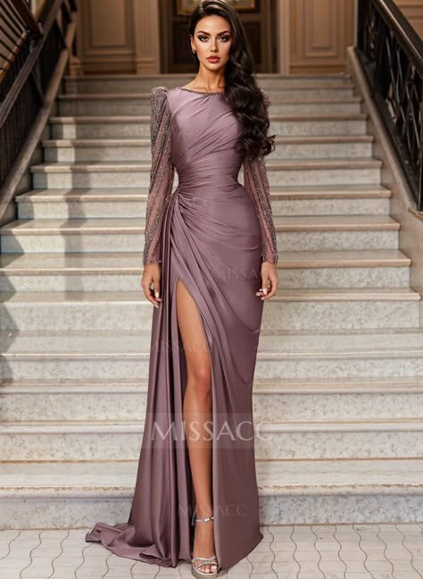 Long Dress For Graduation, Svecane Haljine, Silk Bridesmaid Dress, Modest Bridesmaid Dress, Dress Soiree, Dress For Graduation, Long Sleeve Silk Dress, Dresses Hijab, Full Gown