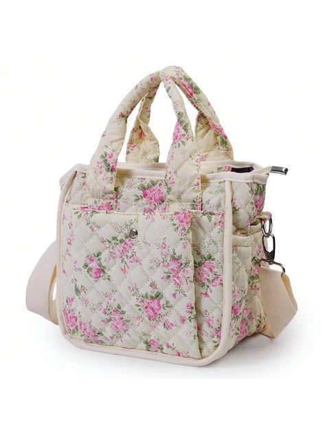 Multifunctional Quilted Floral Handbag For Women - Cute Coquette Aesthetic, Crossbody Bag For Daily Casual Use And Outdoor TravelI discovered amazing products on SHEIN.com, come check them out! Computer Bags For Women, Quilted Makeup Bag, Shaving Kits, Floral Makeup Bag, Cute Suitcases, Floral Makeup, Floral Handbags, Cute Purse, Cute Coquette