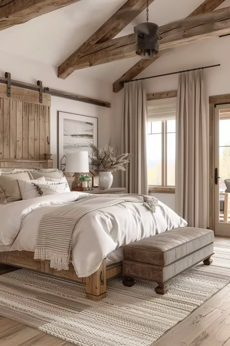 41 Warm and Cozy Farmhouse Bedroom Decor Ideas | VIVA Bedroom Design Master Modern Farmhouse Style, Bedroom Boho Farmhouse, Cozy Farmhouse Bedroom Ideas, Modern Country Bedrooms, Cozy Farmhouse Bedroom, Room Finds, Rustic Farmhouse Bedroom, Western Farmhouse, Farmhouse Bedroom Decor Ideas