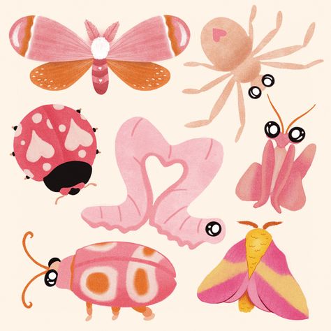 Cute Bug Character Design, Bug Illustration Cute, Love Bug Aesthetic, Cute Bug Painting, Cartoon Bugs Drawing, Bug Drawing Cute, Love Bug Illustration, Cute Bug Doodles, Cute Bugs Drawing