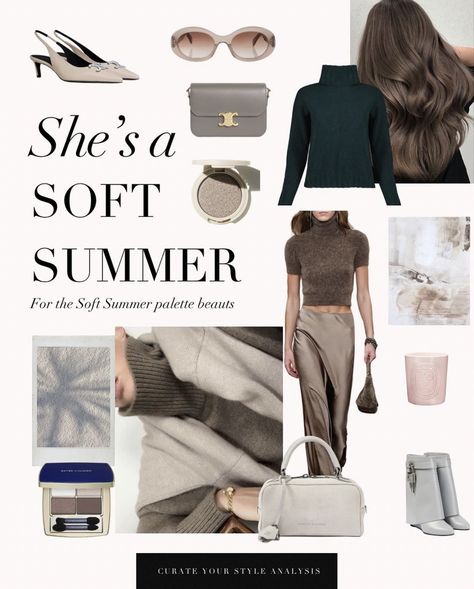 Soft Summer Colors For Fall, Colour Season Palette, Muted Summer Palette, Soft Summer Colour Palette Outfits, Soft Summer Color Palette Fall Outfits, Soft Summer Palette Colors, Summer Skin Tone Outfits, House Of Colour Brown Summer, Summer Type Color Palette