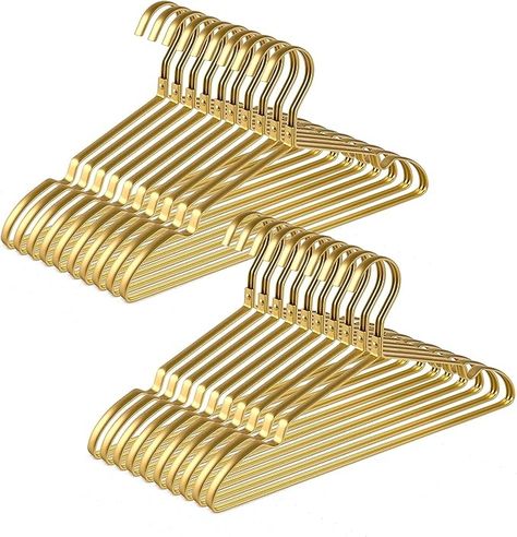 Amazon.com: Amber Home Premium Matte Gold Aluminum Coat Hangers 20 Pack, 16.5” Extra Smooth & Durable Metal Shirt Dress Hanger, Light & Sturdy Metal Rack for Jacket Trouser Pant Slack : Home & Kitchen Messy Clothes, Gold Hangers, Metal Shirt, Metal Shirts, Suit Hangers, Dress Hanger, Pant Hangers, Metal Rack, Coat Hangers