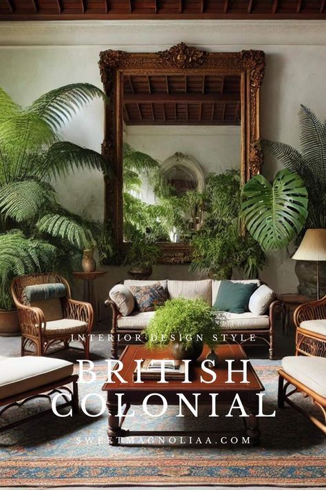 Learn how to incorporate the British Colonial interior design style into your home with these decorating tips. From rich colors to natural materials, this video will inspire you to create a timeless and elegant space. #interiordesign British Tropical Colonial, Charleston South Carolina Interior Design, Tropical Safari Home Decor, Singapore Colonial Style Interior, Venetian Style Interior, Colonial Revival Living Room, Colonial Style Interior Bedrooms, Havana Style Decor, Thai Decor Interior Design