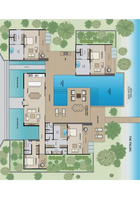 Beach House Flooring, Beach House Floor Plans, Modern House Floor Plans, Modern Floor Plans, Mansion Floor Plan, Courtyard House Plans, Beach House Plans, Architectural Floor Plans, Casas The Sims 4