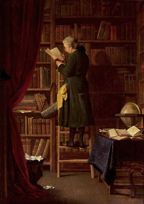 From Wikiwand: Enlightenment era librarian in a library, 19th-century painting by Georg Reimer, National Museum in Warsaw Study Artwork, Carl Spitzweg, William Adolphe Bouguereau, Old Library, Rennaissance Art, Peter Paul Rubens, Van Gogh Museum, Old Paintings, Aesthetic Painting