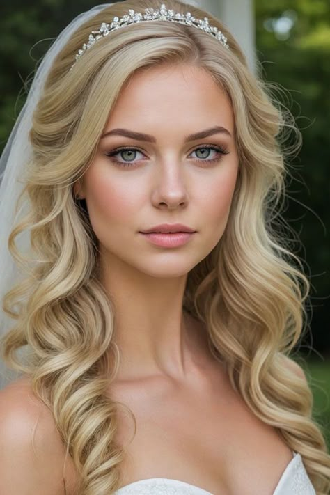 Blond Bridal Makeup, Natural Wedding Makeup For Blue Eyes Blonde Hair Natural, Make Up Blonde Hair Brown Eyes, Wedding Makeup For Blue Eyes Blonde Hair Fair Skin, Neutral Bridal Makeup Green Eyes, Glam Bride Makeup Pale Skin, Engagement Makeup Ideas Natural, Bridal Makeup Blue Eyes Blonde Hair, Bridal Hair Down Blonde