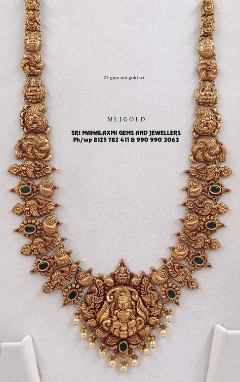 Antique Gold Jewelry Indian Set, Long Temple Jewellery, Gold Long Chain Designs For Bride, Long Chain Necklace Gold Indian Antiques, Bridal Antique Jewellery Sets, Temple Jewelry Necklace Long, Bridal Gold Long Haram Designs, Haram Sets Jewellery Designs, Vaman Hari Pethe Gold Jewellery