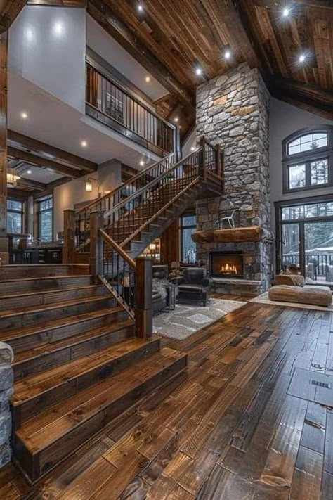 Bloxburg Inspiration, Male Bedroom Ideas, Male Bedroom, Montana Cabin, Barn House Interior, Log Houses, Beautiful Stairs, Barn House Design, Rustic Cabins