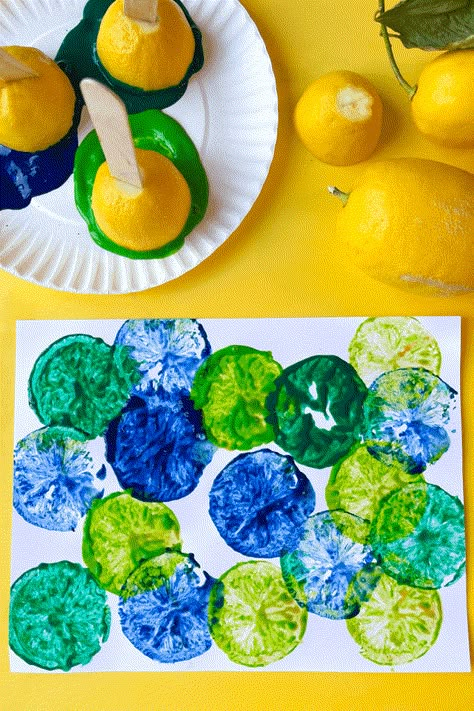 Lavender Classroom, Lemon Stamp, Purple Penguin, Art Provocations, Lemon Painting, Lemon Art, Green Lemon, Diy Crafts Life Hacks, Preschool Arts And Crafts