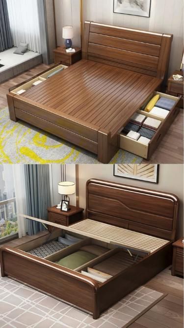 Wooden Storage Bed, Latest Wooden Bed Designs, Wooden Bed With Storage, Bedroom Layout Design, King Bedroom Furniture, Bed Designs With Storage, Minimalist Bedroom Ideas, Box Bed Design, Bed Headboard Design