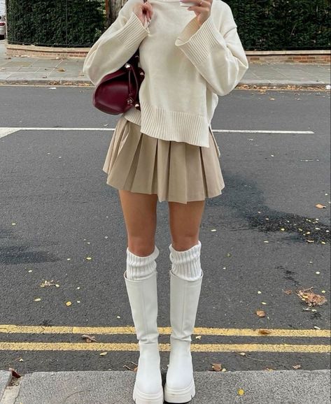 Rok Outfit, Cold Outfits, Neue Outfits, Paris Outfits, Fall Fits, Autumn Outfits, White Boots, Mode Inspo, Looks Chic