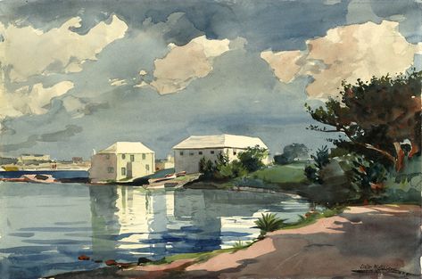 Winslow Homer Watercolor Reproductions: Salt Kettle, Bermuda: Fine Art Print | eBay Homer Paintings, Bermuda Art, Winslow Homer Paintings, Homer Winslow, Watercolor Houses, Watercolor Study, American Landscape, Watercolor Landscapes, Winslow Homer