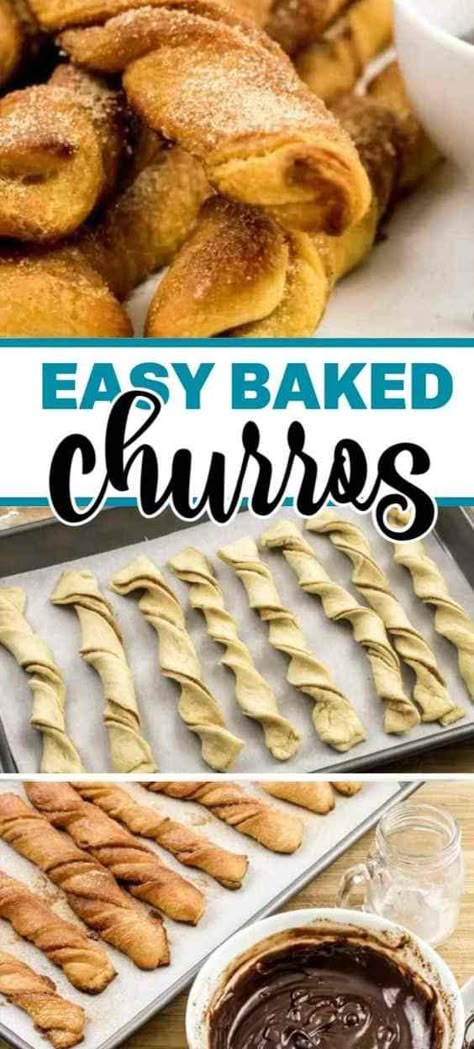 These churros are the best churros recipe! No frying, just use packaged crescent dough, twist, and bake! We've got a special Mexican chocolate dipping sauce that makes these cinnamon sugar churros irresistible! #churros #baked #crescentdough #recipe #easyrecipe #breakfast #dessert #dessertrecipe #cinnamonsugar #churrosrecipe Baked Churros Recipe, Best Churros Recipe, Mexican Dessert Recipes Easy, Baked Churros, Chocolate Dipping, Chocolate Dipping Sauce, Smores Dessert, Dessert Thermomix, Mexican Desserts