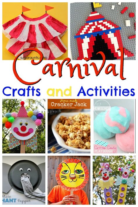 Carnival Crafts and Activities to Celebrate National Carnival Day February 26th. Lots of fun, clever ideas for toddler, preschool, prek, kindergarten, first grade, or 2nd grade kids for school themes, family fun, homeschool, special days, party themes, or circus theme activities. Carnival Theme Crafts, Carnival Preschool, Circus Week, Preschool Circus, Carnival Day, Circus Activities, Carnival Activities, Craft Themes, Circus Crafts