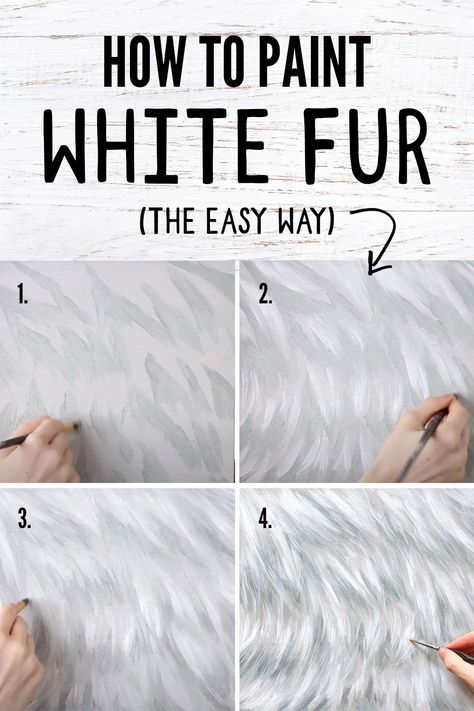 This is the easiest way to paint white fur with acrylic paints. A great art tutorial for both beginner and experienced artists. Learn how to paint detailed and realistic white fur! How To Paint Animal Fur, White Dog Painting Acrylic, Raja Raja Cholan King Hd Wallpaper, How To Paint Fur, Dog Paintings Acrylic Easy, Watercolor Fur, Fur Wall, White Cat Painting, Fur Painting