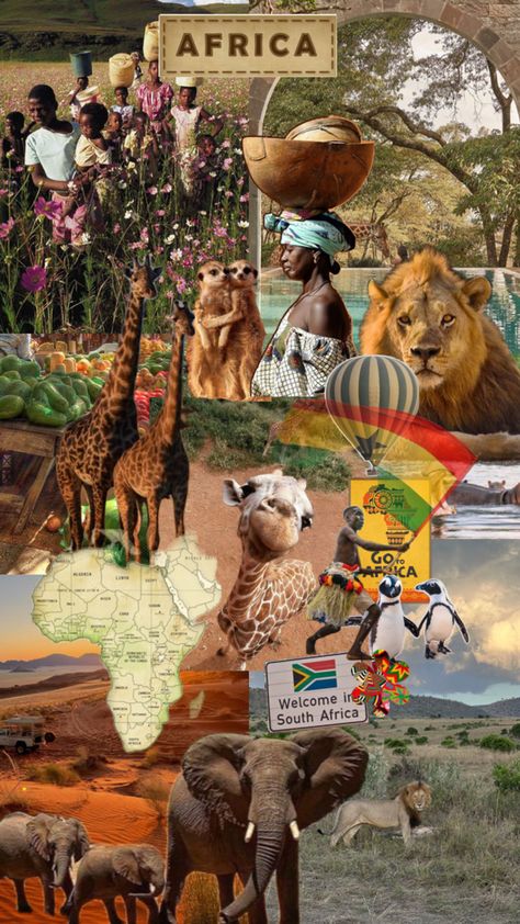 Africa Safari Clothes, Tropical Africa, Nature Collage, Travel Collage, Collage Art Projects, Vacation Goals, Africa Safari, Dream Travel Destinations, Future Travel