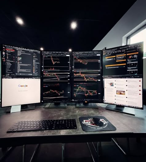 Trading Setup Desks, Trader Desk Setup, Trading Setup Home Office, Trading Desk Setup, Trader Setup, Trading Office, Trade Setup, Trading Setup, Trading Room