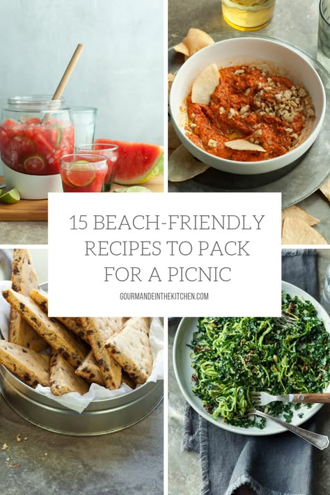 15 Beach-Friendly Recipes to Pack for a Picnic - From drinks to dessert, with fresh wraps and hearty salads in between, these paleo and vegan picnic recipes are easy to pack up and bring to the beach. #beach #picnic #paleo #vegan #recipes Beach Picnic Snacks, Paleo Picnic Food, Beach Picnic Dinner Ideas, Beach Picnic Menu Ideas, Homemade Picnic Food, Vegan Beach Food Ideas, Paleo Picnic Food Ideas, Elevated Picnic Food, Packed Picnic Lunch Ideas