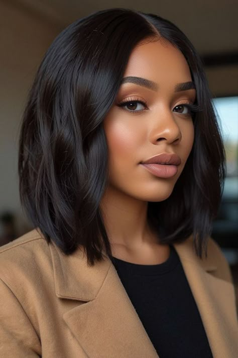 Long Bob Black Hairstyles, Short Bobs Haircuts For Black Women, Mid Length Hairstyles For Black Women, Short Hairstyle Women Black Hair, Shoulder Length Haircut Black Women, Shoulder Length Bob Black Women, Long Bob Hairstyles Black Women, Professional Hairstyles For Black Women, Round Face Bob Haircut