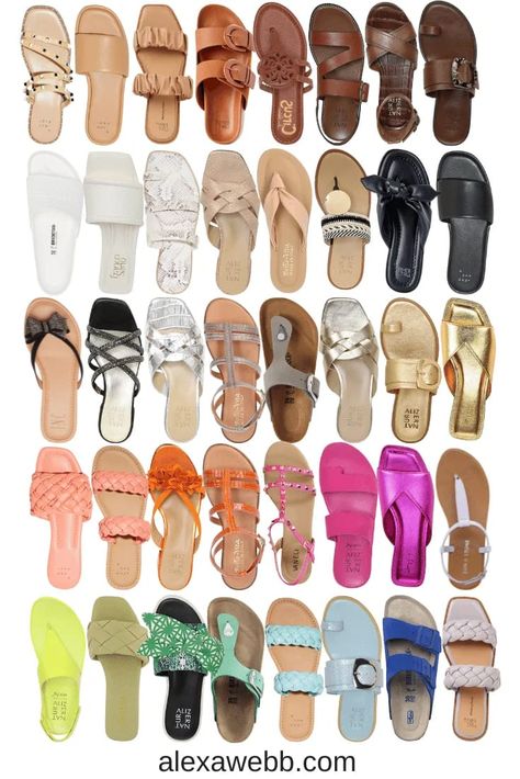 Wide Width Flat Sandals for Women in Neutrals and Colors - A curated collection of wide width sandals by Alexa Webb Wide Fit Flat Sandals, Pretty Sandals Flat, Cute Shoes Flats, White Slides Sandals, Alexa Webb, Flat Sandals For Women, Wedding Shoes Low Heel, Pretty Sandals, Wide Width Sandals