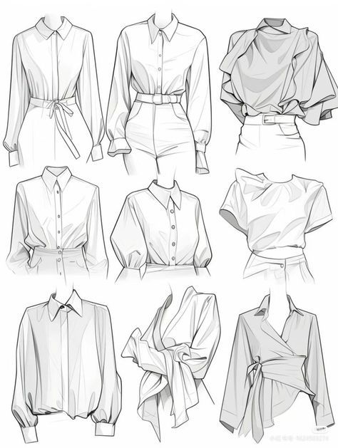 Clothes Sketches Design Ideas, Different Types Of Clothes, Blouse Drawing, Types Of Clothes, Fashion Illustration Collage, Fashion Drawing Sketches, Shirt Drawing, Fashion Drawing Tutorial, Clothing Design Sketches