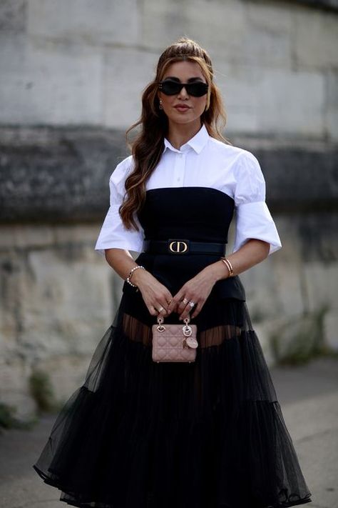 Tulle Skirts Outfit, Fashion Week Dresses, Casually Chic, Moda Paris, Black And White Dress, White Outfit, African Print Fashion Dresses, Paris Street, African Print Fashion