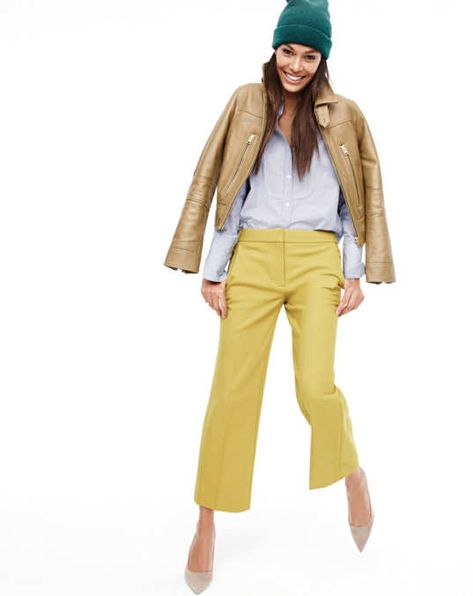 Joan Smalls in J. Crew J Crew Looks, Jcrew Style, J Crew Fall, J Crew Outfits, 2015 Style, Chic Clothing Style, Leather Flight Jacket, Fall Style Guide, Fall 2015 Style