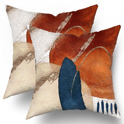 PRICES MAY VARY. Cotton Polyester ★【Size】:18x18inches,45x45cm,NOTE:ONLY 2 pieces boho pillow covers contained,inserts NOT included ★【HIGH-QUALITY FABRICS】: Boho Mid Century Modern throw pillows with Navy Blue Burnt Orange Abstract design are made of pure cotton-polyester blend,which has an invisible zipper,double-sided printing,simple and elegant design.The bohemian throw pillow covers are comfortable and friendly to your skin or pets.indelible after washing. ★【EXCELLENT DESIGN】:The navy blue bu Burnt Orange Living Room, 2 Aesthetic, Mid Century Modern Pillows, Boho Mid Century Modern, Navy Blue Living Room, Bohemian Throw Pillows, Modern Pillow Covers, Boho Mid Century, Bedroom Patio