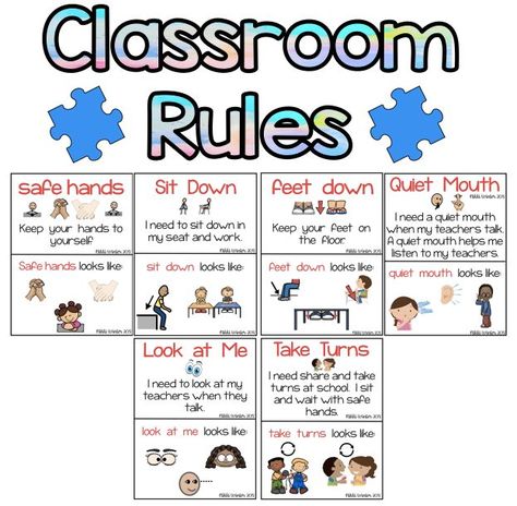 Classroom Rules Special Education, Simple Classroom Rules, Social Thinking Curriculum, Classroom Rules Printable, Simple Classroom, Daycare Curriculum, Preschool Workbooks, Life Skills Classroom, Sped Classroom