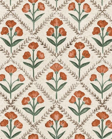 Poppy Emerald – Coordonné Kitchen Wallpaper Accent Wall, Paper Walls, Painted Floral Pattern, Victorian Fabric, Patterned Wall, Inspired Wallpaper, Wallpaper Inspiration, Farm Houses, Poppy Red