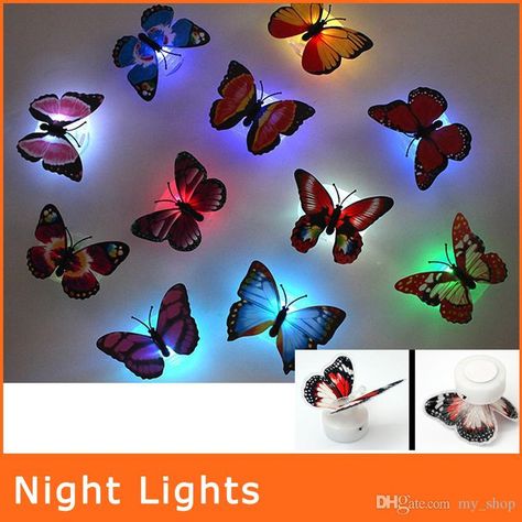 Best Quality Colorful Fiber Optic Butterfly Nightlight 3w Led Butterfly For Wedding Room Night Light Party Decoration Wall Lights Nl009 At Cheap Price, Online Night Lights | Dhgate.Com Butterfly Lights, Butterfly Lamp, Butterfly Room, Led Lighting Bedroom, Butterfly Lighting, 3d Butterfly Wall Stickers, Wall Stickers 3d, Delicate Butterfly, Lighting Bedroom