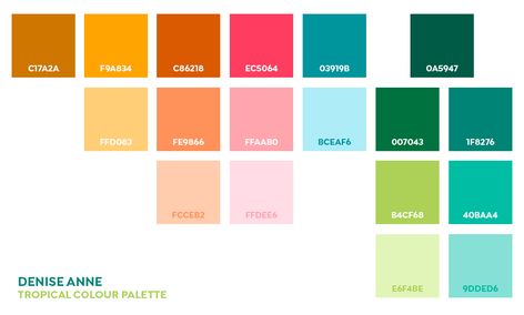 Free Color Palettes from Popular Designers Tropical Pallet Colour Palettes, Google Sheets Color Scheme, Color Palette With Mint Green, Bright Tropical Color Palette, Color Palette With Lime Green, Tropical Colour Palette, Tropical Pallet, Japan Color Palette, Funky Color Palette