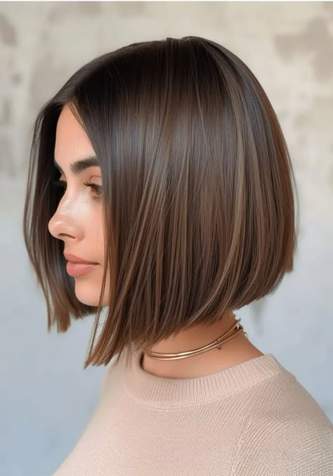 Chin Length Brown Hair, Chin Length Brunette Hair, Chin Length Dark Brown Hair, Dark Brown Chin Length Hair, Soft Bob, Dark Brown Bob Straight, Tuns Bob Lung, Super Short Bobs, Longbob Hair