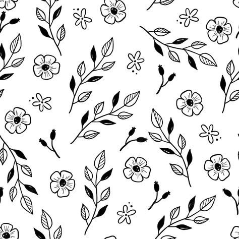 Premium Vector | Hand drawn leaf flower seamless pattern doodle simple froral style leaf background vector illustration Simple Flower Pattern, Floral Vector Pattern, Jungle Bathroom, Doodle Simple, Pattern Doodle, Flower Stencils, Cute Easy Paintings, Botanical Fashion, Flower Seamless Pattern