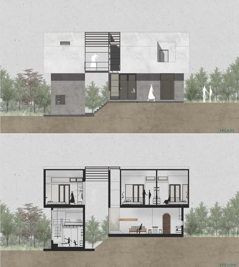 Sections And Elevations, Photoshop Section Render, Elevation Photoshop Render, Elevation Architecture Presentation, Elevation Rendering Photoshop, Architecture Elevation Rendering, Section Architecture Photoshop, Section Rendering Photoshop, Architecture Elevation Drawing