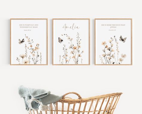 Custom Christian Name, Christian Nursery Decor, Set of 3,Christian Nursery Wall Art, Personalized Christian,Nursery Scripture,Christian Baby Scripture Nursery Decor, Christian Girl Bedroom, Christian Nursery Ideas, Watercolor Flower Nursery, Nursery Scripture, Christian Nursery Decor, Christian Nursery, Bible Verse Posters, Toddler Girl Room