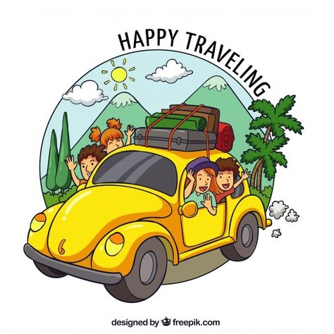 Happy family traveling in hand drawn sty... | Premium Vector #Freepik #vector #car #people #travel #hand Travel Cartoon, Vans Vintage, Family Travel Quotes, Family Travel Photography, Family Traveling, Family Clipart, School Illustration, Illustration Picture, Travel Drawing