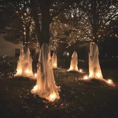 27 Halloween Decorations for Outdoor That Are Spooky Fabulous! - The Catalog Amazing Halloween Decorations Outdoor, Spooky Backyard Ideas, Ghost Garden Halloween, Scary Backyard Halloween Party, Witch Theme Outdoor Halloween Decor, Halloween Party Yard Decorations, Gazebo Halloween Decorations, Halloween Yard Party Ideas, Spooky Hayride Ideas