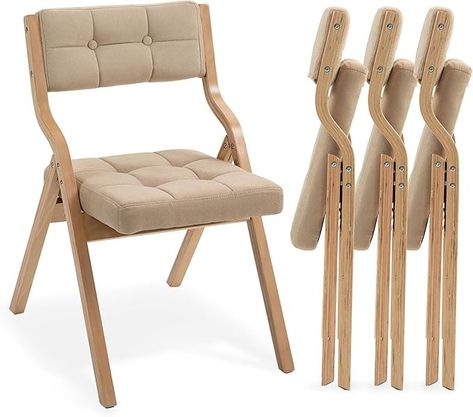 Amazon.com: HOMEFUN Folding Chairs with Cushion, Wooden Padded Folding Chairs 4 Pack, Portable and Assembled Folding Dining Chair for Guests Kitchen Office Wedding and Party, Khaki : Home & Kitchen Extra Seating For Holidays, Comfortable Dining Room Chairs, Wall Chair, Padded Folding Chairs, Wooden Folding Chairs, Folding Dining Chairs, Stackable Dining Chairs, Guest Chair, Folding Chairs