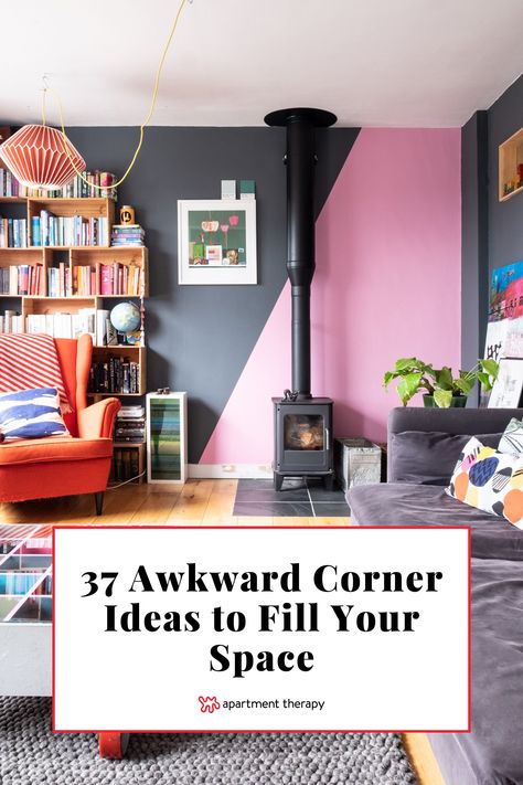 Have a space that doesn't look quite right? Try one of these 37 awkward corner ideas to fill it beautifully. Weird Corners Spaces, Pendant Light Corner Living Room, Unique Corner Decor, What To Do With A Small Corner Space, Random Space In Home, Small Living Room Corner Tv, Corner Lounge Ideas, Wasted Corner Space Ideas, Unused Corner In Living Room