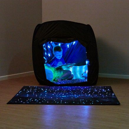 Provides a calming, safe sensory space to relax, unwind or discover. Easily set up with its pop-up construction, this dark den/sensory space is ideal to have in a classroom or for use at home. Sensory Kids Room, Dark Den, Open Doorway, Sensory Regulation, Sensory Space, Sensory Swing, Sensory Rooms, Gym Ball, Play Cube