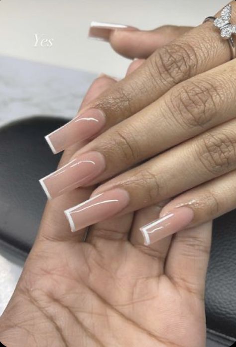 Nail Ideas Mid Length Coffin, Medium Length Square Nails Summer, Basic Square Acrylic Nails, Long Square Acrylic Nails Designs Simple, Nude Tapered Square Nails, Simple Medium Nails, Medium Length Acrylic Nails Square, Medium Long Square Nails, Simple Medium Acrylic Nails