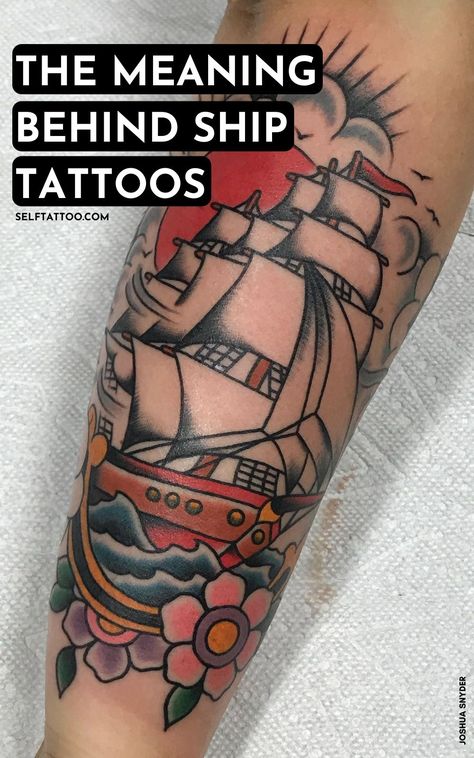 Ship Tattoos Women, American Traditional Tattoo Ship, Nautical Tattoo Sleeve Traditional, Vintage Ship Tattoo, American Traditional Boat Tattoo, American Traditional Ocean Theme Tattoo, Feminine Ship Tattoo, Feminine Nautical Tattoo, Naval Tattoos For Women