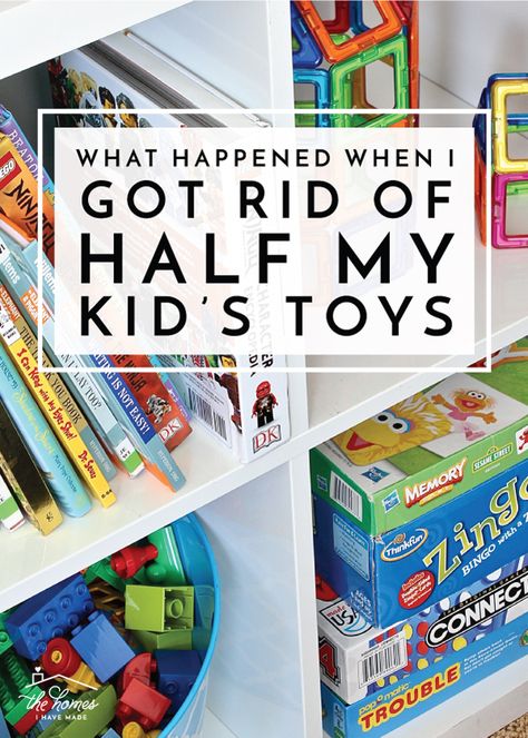 Tired of the toy chaos and constant cries of "I'm bored," I decided to get rid of half my kids toys. Find out what happened next! How Many Toys Do Kids Need, Toy Decluttering Tips, Toy Categories Organization, Minimalist Toy Storage, Toy Organization Ideas For Bedroom, Declutter Toys Organizing Ideas, Declutter Playroom, Toy Organization For Small Spaces, Organizing Playroom