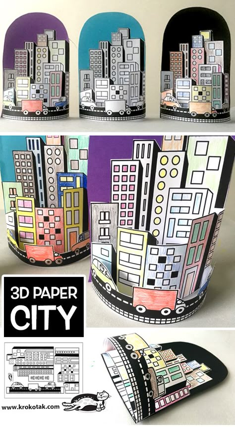 Paper Blog, Paper City, Paper Diy, Elementary Art Projects, Kraf Diy, Art Lessons Elementary, School Art Projects, Middle School Art, Camping Art